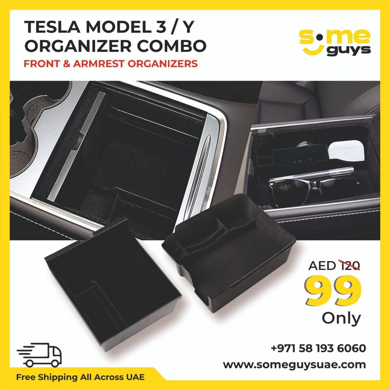 Tesla Model 3/Y Center Console Tray with removable divider by